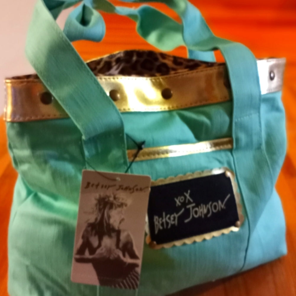 Betsy Johnson mint green and gold New tote